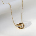 Gold Roman double ring necklace with zircon stone in stainless steel luxury pendant